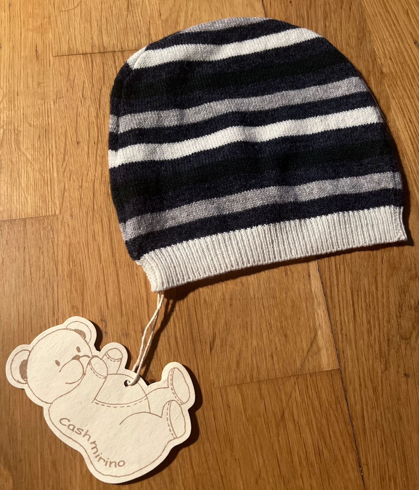 New! Cashmirino - 100% Cashmere Baby Hat - 3 Months Blue, White & Grey RRP£51