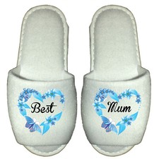 Personalised spa Slippers for Best Mum Nan - Hearts flowers roses - novelty gift