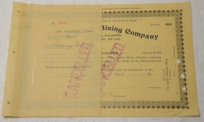 1899 UNITED STATES MINING COMPANY 100 sh stk ctf w/date sea lNM RARE minor wear