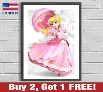Super Smash Bros SSB Super Mario Princess Peach 18'' x 24'' Poster Print Game Room