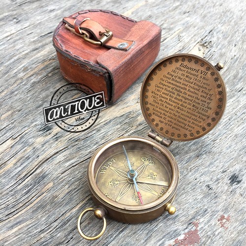 Vintage VINTAGE Army Compass Pocket with Leather Belt Case Military Camping - 第 1/7 張圖片