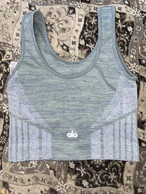ALO YOGA 87370 gray BAND CROP TOP TANK SPORTS BRA SIZE SMALL | eBay