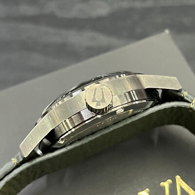 Bulova Hack 38MM Black Dial Green Leather Strap Automatic Men's