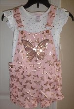 Girls Little Lass BUTTERFLY Shortalls Foil Print Sequins Shorts Tee Size 5 NWT