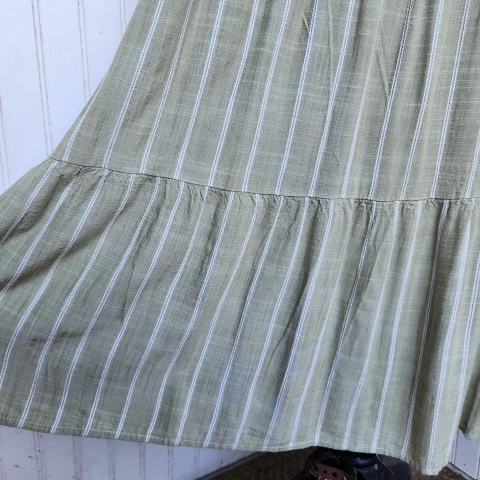 Robbie Bee Green White Stripe Strap Rayon Maxi Dress Tank Sz PM - Image 4 of 4