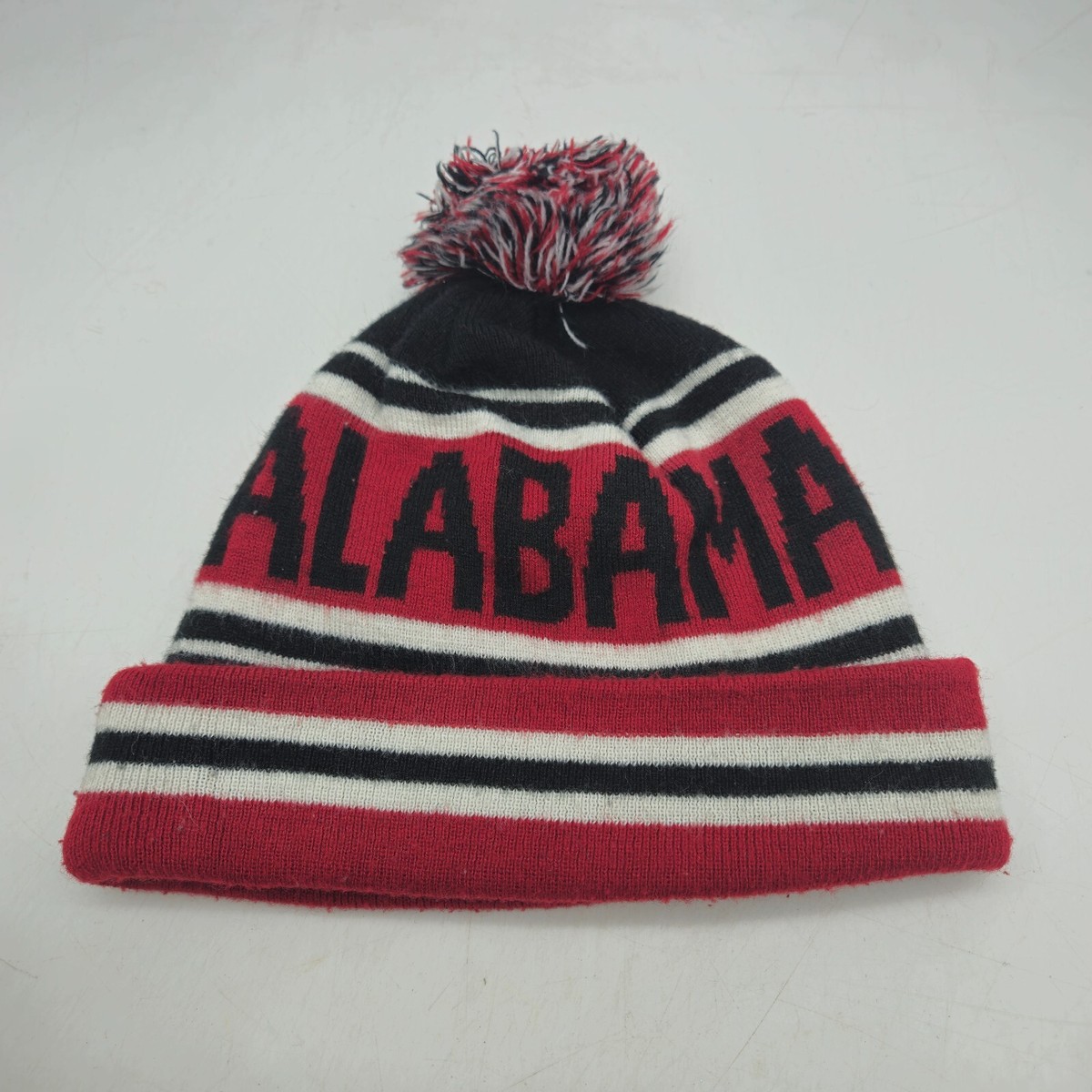 Alabama Crimson Tide Beanie Hat Sock Cap Pom Black Red Striped SEC