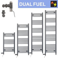 Dual Fuel Towel Radiator 400mm Width | Anthracite Finish +Electric Kit & Valves