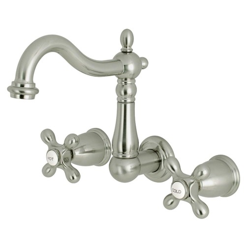 Kingston Brass Heritage Two-Handle 3-Hole Wall Mount Bathroom Faucet Brushed