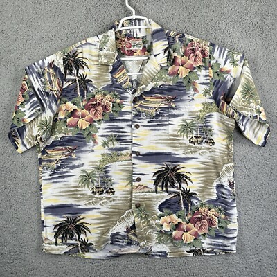 Hilo Hattie Aloha Shirt Hawaiian Design Blue Floral Men  XL Beach Vacation Aloha