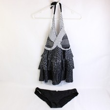 2 Piece Black and White Polka Dot Tankini Set Women's Large