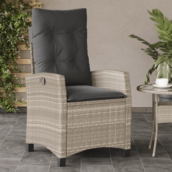 Gartensessel Poly Rattan Verstellbar Mit Kissen Hellgrau Outdoor-image
