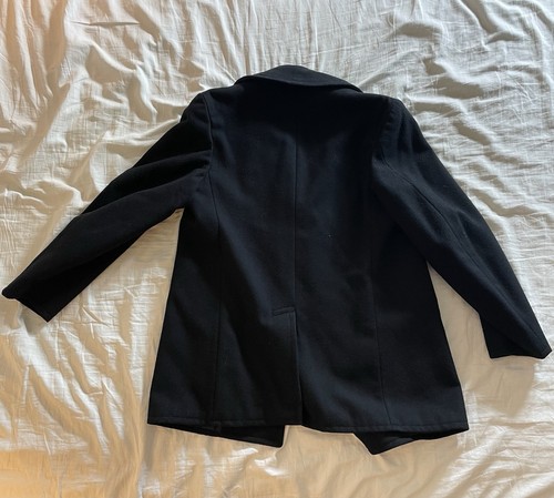Vtg 1970s Navy Black Wool Peacoat Overcoat Pewter Buttons Enlisted Men Size 38R - Picture 3 of 8