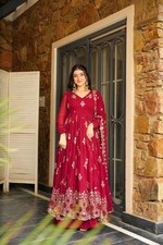Stunning Look Faux Georgette Red Top And Bottom With Dupatta For Women  Girls