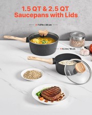 Saucepan Set, 1.5 QT & 2.5 QT Nonstick Saucepan with Glass Lids, Multipurpose Co