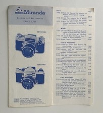 Miranda Cameras Lenses  Accessories Brochure/Price List August 1969