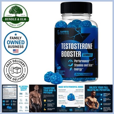 Male Enhancement Gummies - Stamina, Energy, Strength & 60 Blue Raspberry Chews