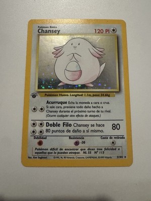 1st Edition Base Set Chansey 3/102 Holo Rare 1999 Authentic Spanish LP