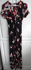 Per Una Black Floral Maxi Dress Long V-Neck Short Sleeve Size 10 Regular
