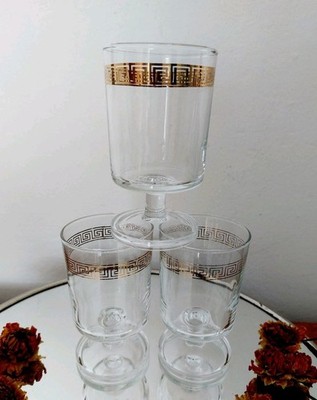3 Luminarc France Cavalier Weißweingläser - Gold Bordüre- 70er Jahre 10,5 cm