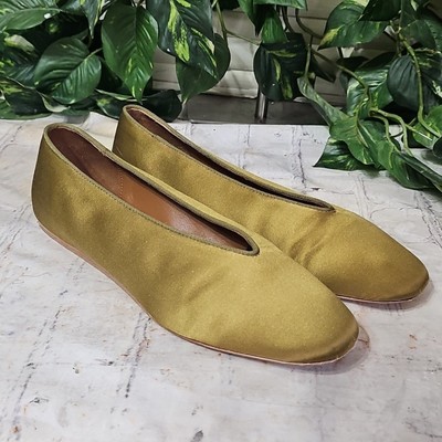 Le Monde Beryl Regency Gross Grain Trimmed Green Satin Ballet Flats 37/7