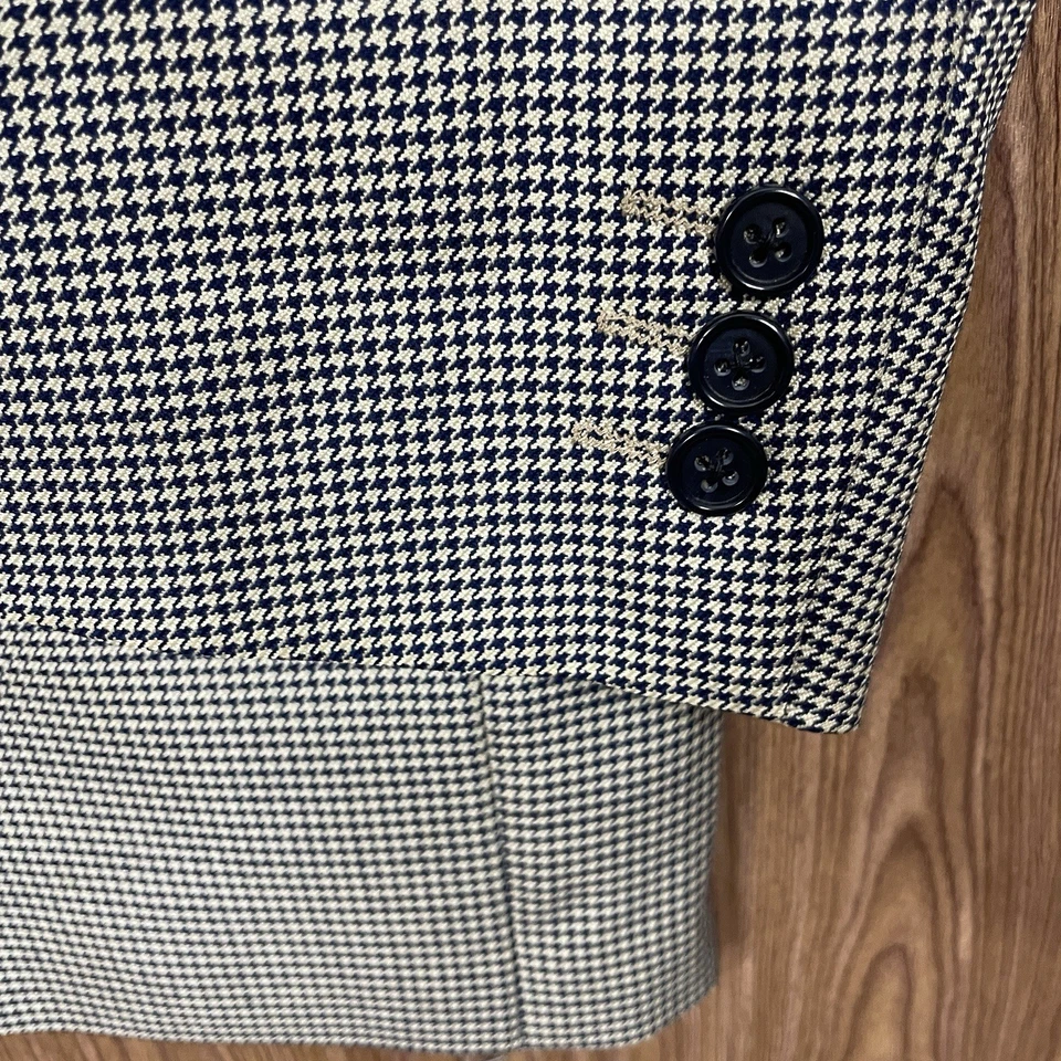 S Cohen Sport Coat Mens 42R Beige Blue Multicolor Houndstooth Silk Wool Cashmere - Image 3 of 4