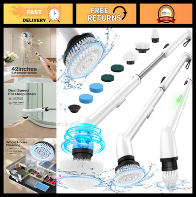 Electric Spin Scrubber - Waterproof Bathroom Cleaner Brush, Long Handle, 2 Speed