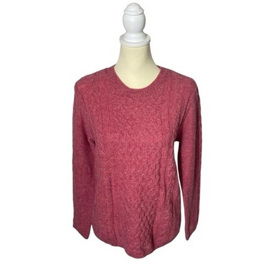 Appleseed Petites 100% Wool Red-Pink Cable Knit Sweater Women's Size PM