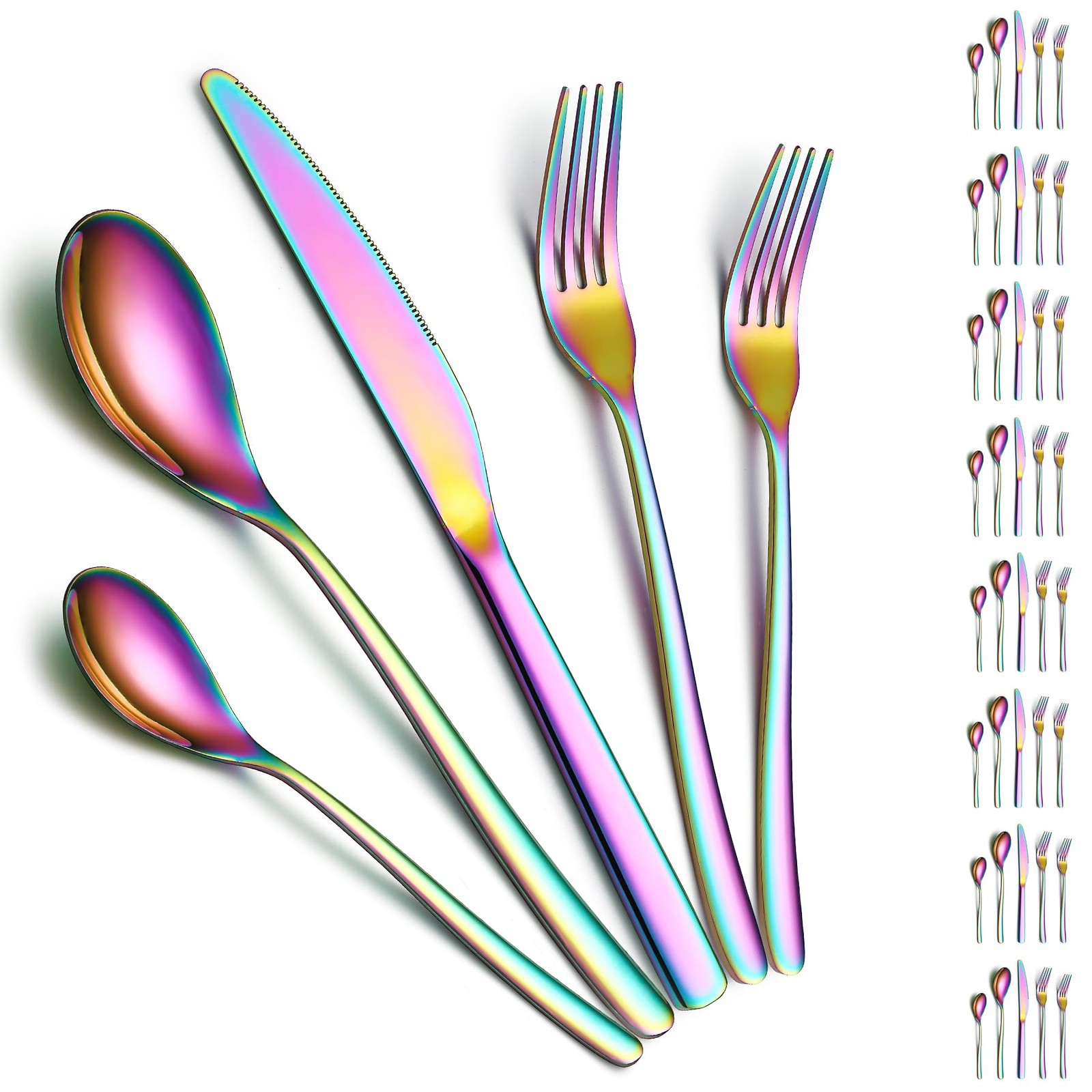 Silverware Set 40 Pieces Service for 8, Rainbow Flatware Set