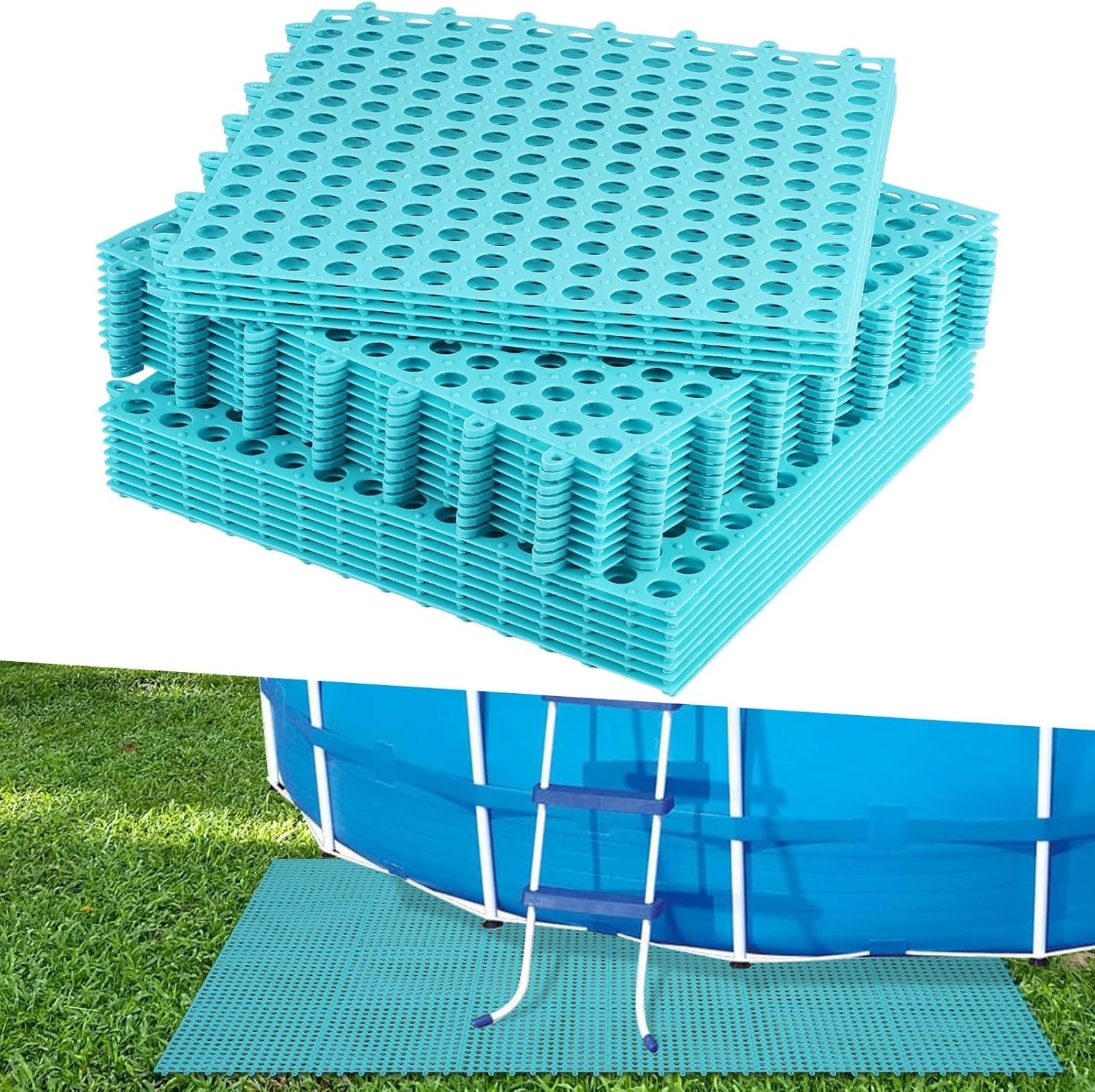 24-Piece Non-Slip Pool Drainage Mat Set for Above Ground Pool Deck Protection