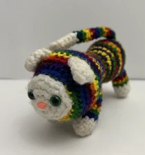 Handcrafted Crochet Cat Plush Toy 6" Baby Kids Knit Craft Stuffed Rainbow Toy
