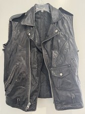 Vintage Leather Motorcycle Vest Biker Sleeveless Lined Distressed Mens