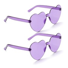 Ladies Purple Heart Sunglasses - Fun Youth Womens Small Face Rimless Sunglass...