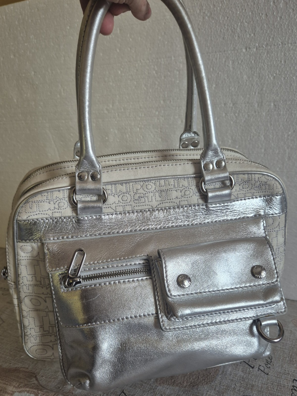 Borsa STUDIO POLLINI Vintage Argento Y2K - Bauletto Logo - PARI AL NUOVO - NOS