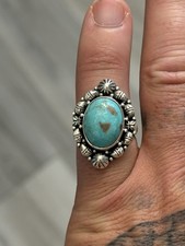 STERLING SILVER NATIVE AMERICAN SW TURQUOISE RING SINGLE STONE ADJ BAND .925
