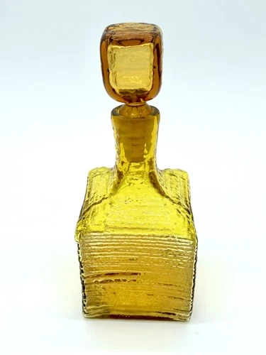 Vintage Blenko Glass Jonquil Strata Block Glass Decanter #6224S MCM