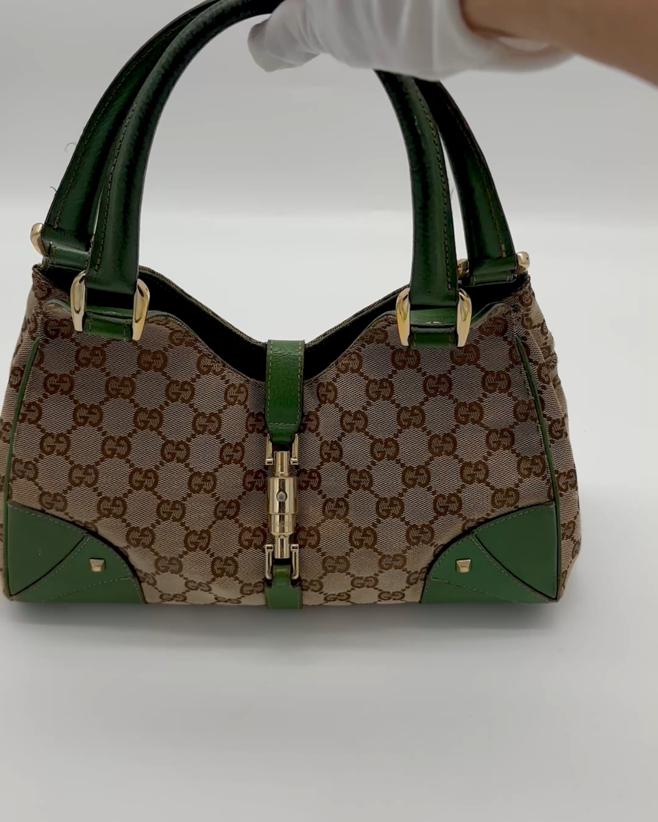 【希少品】GUCCI ミケーレ期 レザーバングル グリーン Gucci Jackie Bag & Wallet Set | Brown Canvas Gold Hardware Green