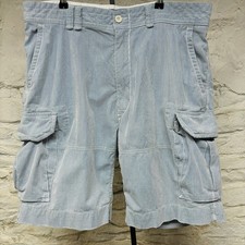 Polo Ralph Lauren Cargo Shorts 38 Long Blue White Stripe Seersucker Vintage Y2K
