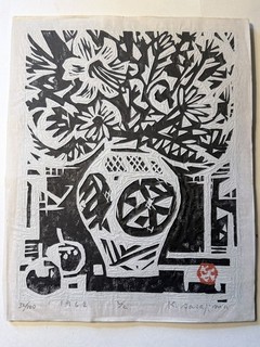 KIHEI SASAJIMA Japanese Woodblock Print "Flowers" 1962 32/100