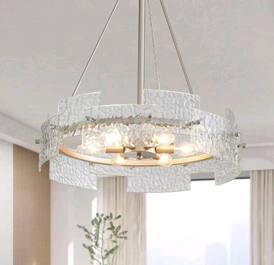XINGQI Modern Farmhouse Chandelier 6-Light Silver Glass Drum Chandeliers...