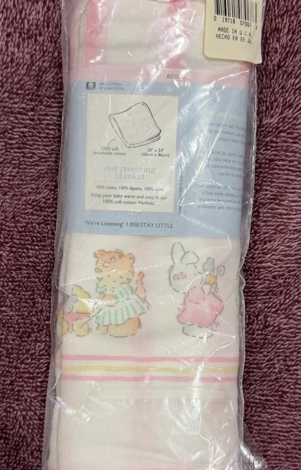Manta de recepción Carter’s de colección nueva en paquete 28x34 rosa pastel animales 100 % algodón EE. UU. Foto 2 de 4