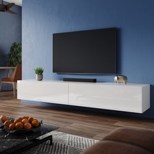 200cm White Floating TV Cabinet Stand Unit High Gloss Storage Door Wall Mounted
