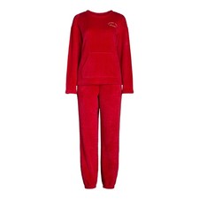 Joyspun Women  s Crew Neck Plush Pajama Set, Sizes SMALL RED PEPPER