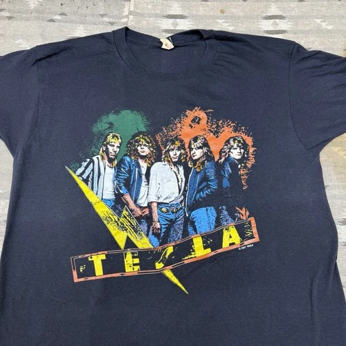 80s Tesla Band Shirt Tour 87-88 Size XL Made In USA 1980s vintage concert t-shirt, vintage, size XL, single stitch, B+ condition