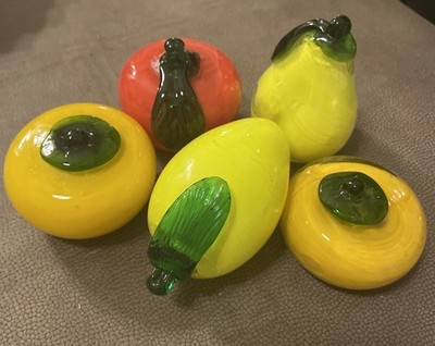 Murano Style Art Glass Fruit/Vegetable Hand Blown 5-Piece Set Please read 