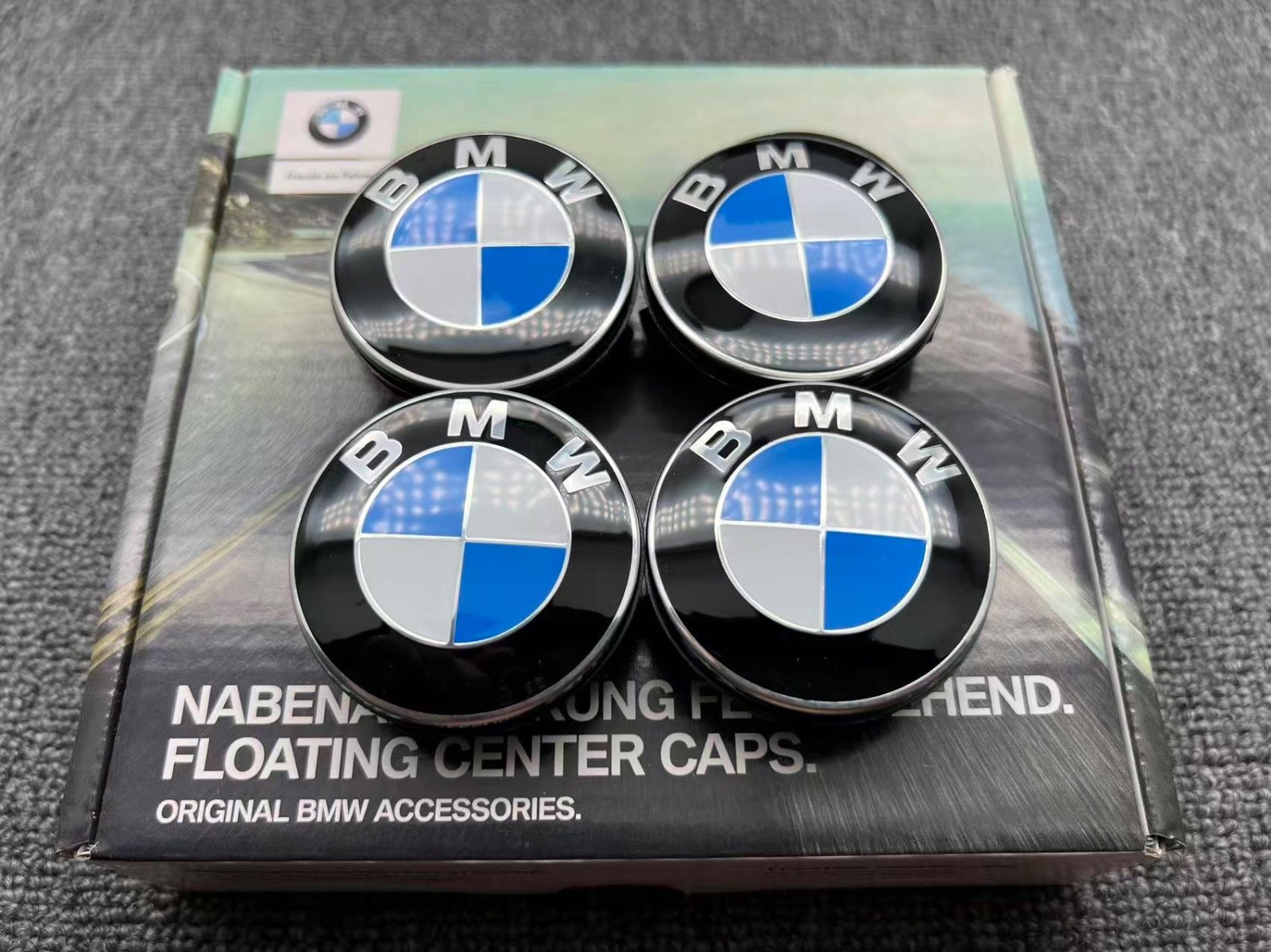 BMW Original Style Blue White Wheel Floating Centre Caps 56mm 68mm Set of 4