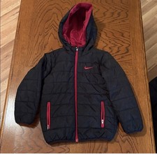 Nike Youth Puffer Hooded Winter Jacket Coat Black Red Sz 5