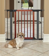 MidWest Homes for Pets Steel Pet Gate, 29H x 28-38W Inches - Decorative Wood