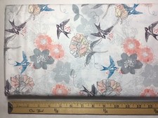 3 Wishes Marbella Bird Floral Fabric  12630-WHITE - Per Yard