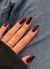Wine Red Press On Nails Almond Mid Length 24pcs Glue Included UK Seller