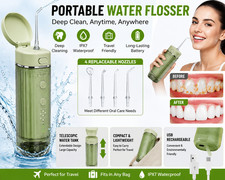 Portable Water Flosser Rechargeable Oral Irrigator IPX7 4 Tips Travel Green